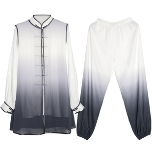 古韵中华渐变色太极服女春秋新款飘逸太极拳练功比赛表演武术服男