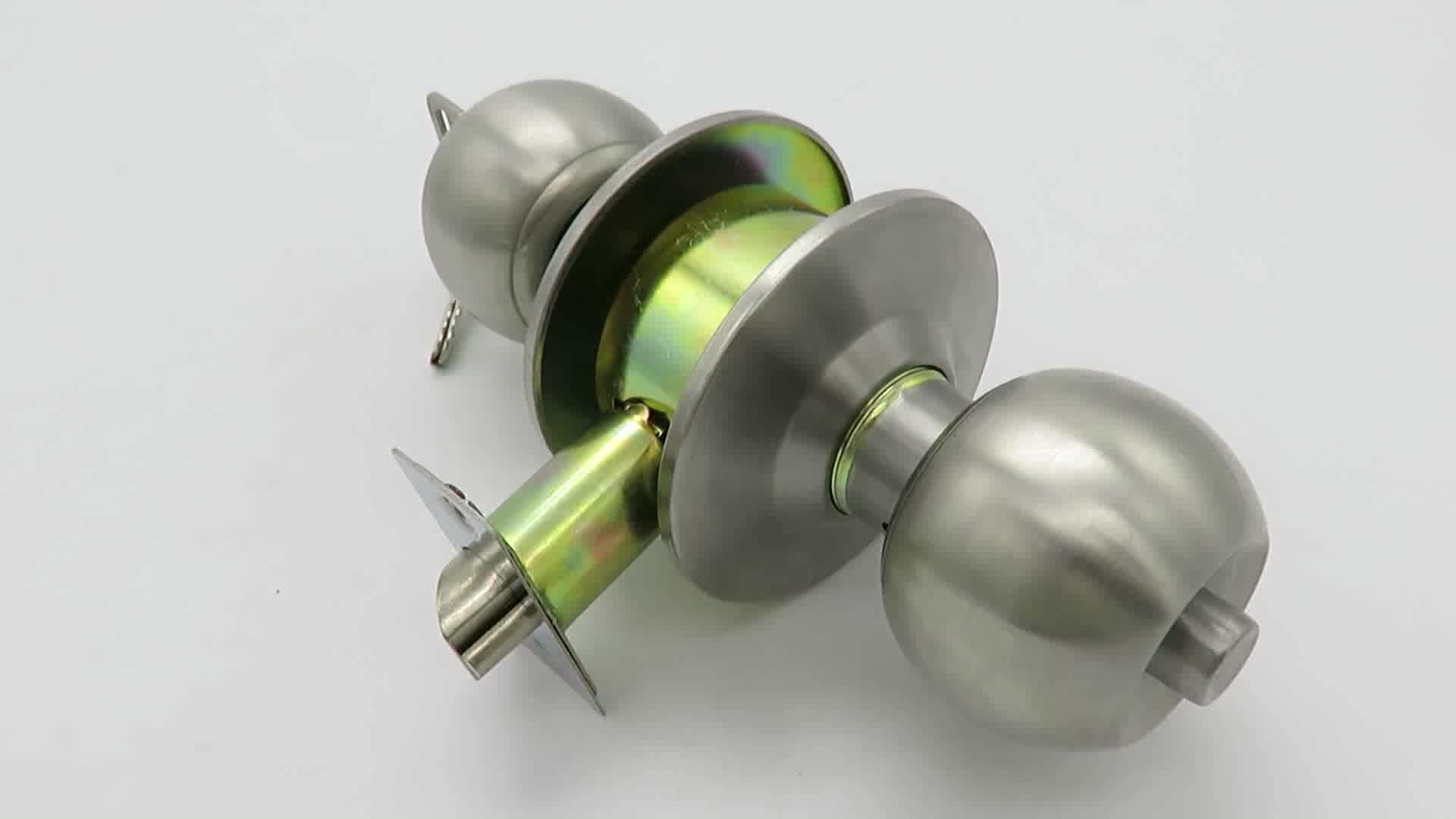 Hotel Business Door Lock / Office Satin Brass Cylinder Knob Door Lock