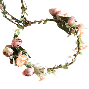 珠光色花环手工仿真花朵布艺头花圈发带藤条蜜月度假拍照新娘伴娘