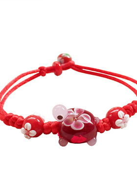 七彩算盘珠红绳日式琉璃手链