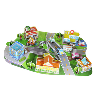 城市模型场景建筑3d立体拼图主题diy搭建交通手工幼儿园儿童玩具