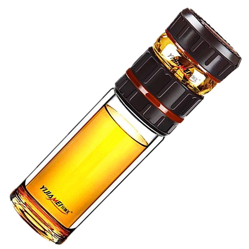 宜加美旋转式茶水分离泡茶杯双层玻璃杯多功能过滤便携车载茶杯子