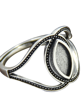 纯银戒指空托s925复古diy蓝珀