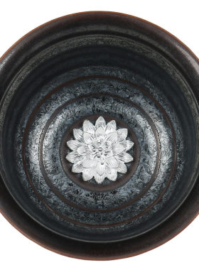 甲盏窑天目银饰七彩品茗陶瓷茶杯