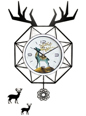 北欧鹿头时尚挂钟客厅现代简约挂表创意轻奢网红石英钟表家用时钟