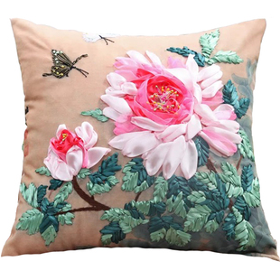 指间十字绣抱枕新款丝带绣客厅卧室汽车枕头情侣结婚满印花画靠垫