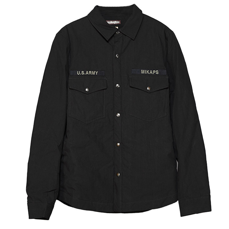 秋冬棉服日系潮牌修身厚衬衣绿色