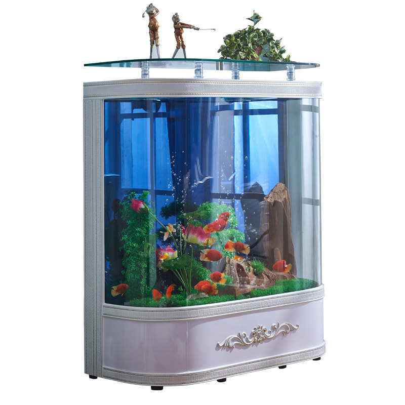 欧式双弧鱼缸客厅鱼缸大弯鱼缸水族箱中型双圆角弧形鱼缸背部过滤