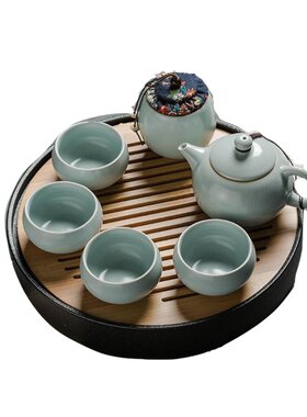 宁不凡汝窑茶具套装二两四杯豆青