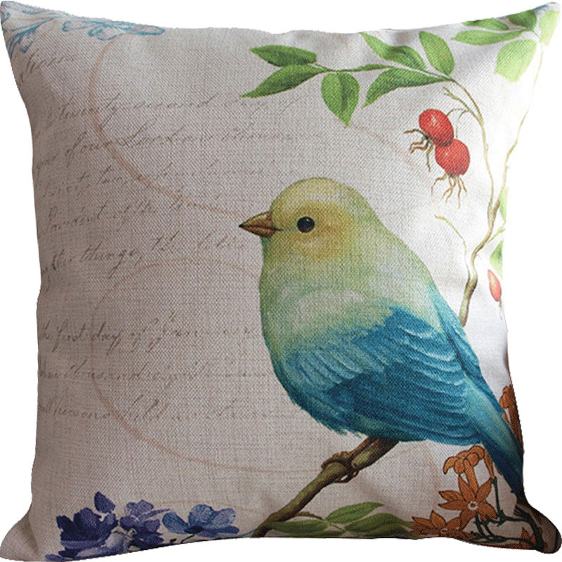 新款棉麻风格美式复古乡村田园花鸟抱枕靠枕沙发样板房靠垫腰靠