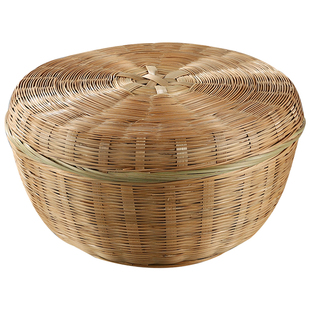 竹编带盖茶叶篮鸡蛋篮水果筐大号茶叶篓收纳筐有盖竹篮手工竹制品