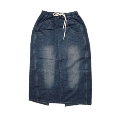 原创文艺拼接花苞松紧腰中半身裙