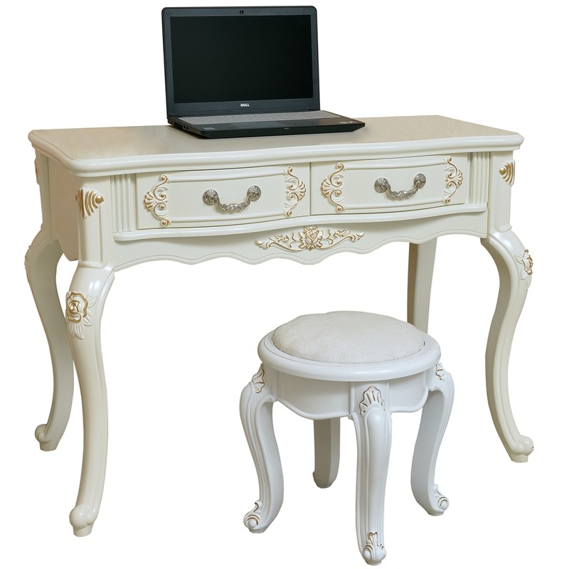 欧式书桌电脑桌子现代简约书桌白色学生写字台卧室田园雕花办公桌