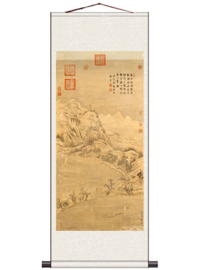 青松墨竹图仿古名家字画黄山寿菊石延年图风水挂画卷轴画丝绸礼品