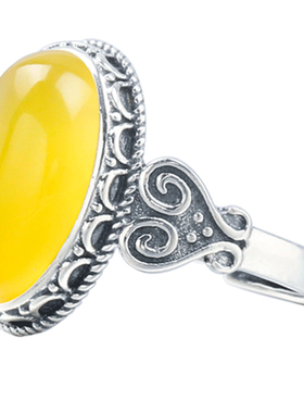 925银戒指空托珍珠蜜蜡琥珀镶嵌