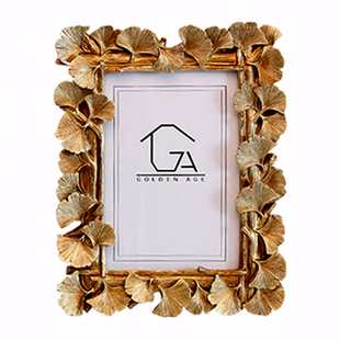 创意欧式金色杏叶复古相框树脂摆台画框装饰品4寸6寸正方形婚纱照