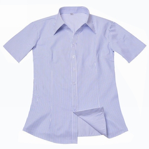 蓝色条纹女士职业装衬衫夏季短袖银行工装半袖衬衣大码工作服寸衫