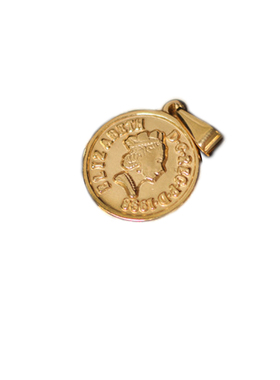 罗马人像金币钱币麦穗伊丽莎白圆牌项链单吊坠 钛钢镀18K金