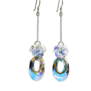 忆奴娇水调歌头新款纯银饰品水晶耳环长款简约耳坠高级感时尚耳饰