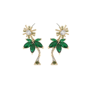 耳环耳丁款复古风耳饰绿水晶珍珠耳钉气质祖母绿色宝石耳坠高级女