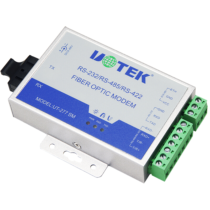 宇泰UT-277SM 串口RS232/422/485转光纤收发器MODEM单模光端机ST/FC/SC接口单模光端机232转网络接收器发射器