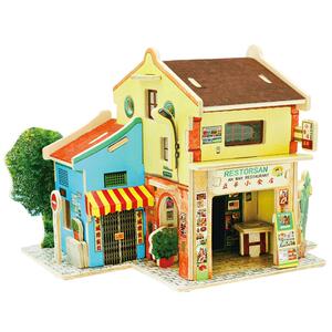 若态木质3d立体拼图 木头小屋别墅模型 diy木制房子儿童益智拼装