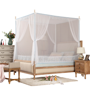 自然风新款拉链方顶三开门蚊帐支架加密1.5/1.8m/2米/2.2双人家用