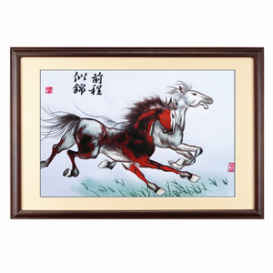 苏绣成品刺绣现代书房客厅现代装饰画国画八骏全图马到成功年画