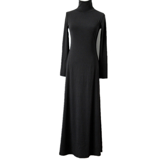 2025春季新款韩版女装长款连衣裙高领修身长袖大摆长裙气质打底裙