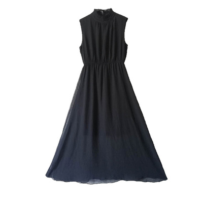 新款粉色高领无袖修身风连衣裙