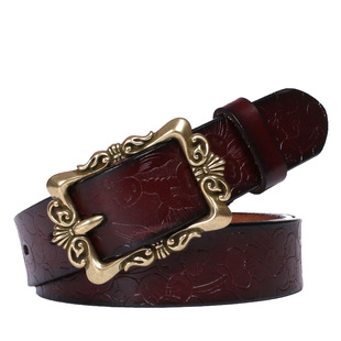 皮带女士韩版复古压花纯牛皮腰带女款时尚休闲百搭装饰牛仔裤带宽