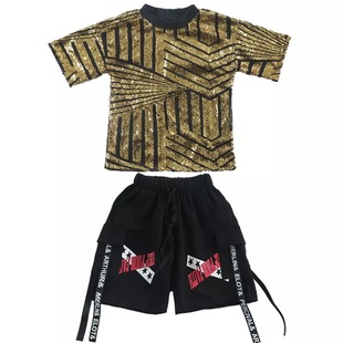 六一儿童嘻哈街舞爵士舞演出服儿童乐队服装架子鼓亮片表演服亲子