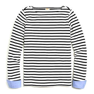 现货 美国J.CREW/JCREW女士经典百搭纯棉条纹长袖船领长袖T恤