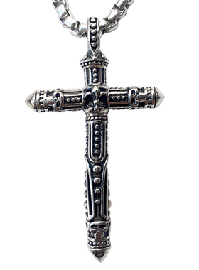 朋克风钛钢十字架男士雕花吊坠