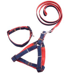 牛仔狗狗牵引绳项圈套装泰迪比熊博美中小型犬狗绳金毛边牧狗链子