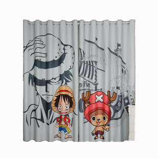 卡通动漫海贼王路飞男孩儿童房卧室飘窗挂钩式窗帘遮光免打孔安装