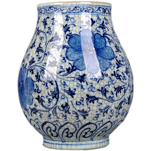 景德镇陶瓷器手绘仿古官窑青花瓷花瓶博古架工艺品家居装饰摆设