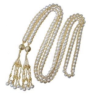 纯手工14k注金复古包边重工长淡水珍珠项链毛衣链高亮强光编织款