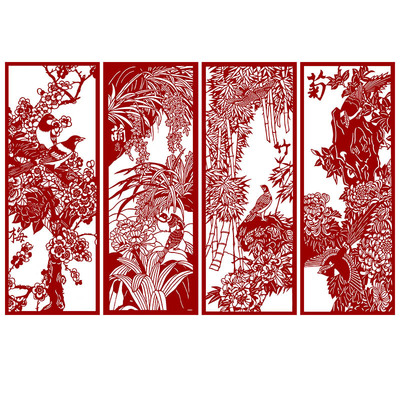高清梅兰竹菊精细剪纸图案底稿纯手工刻纸图样中国风剪纸镂空窗花