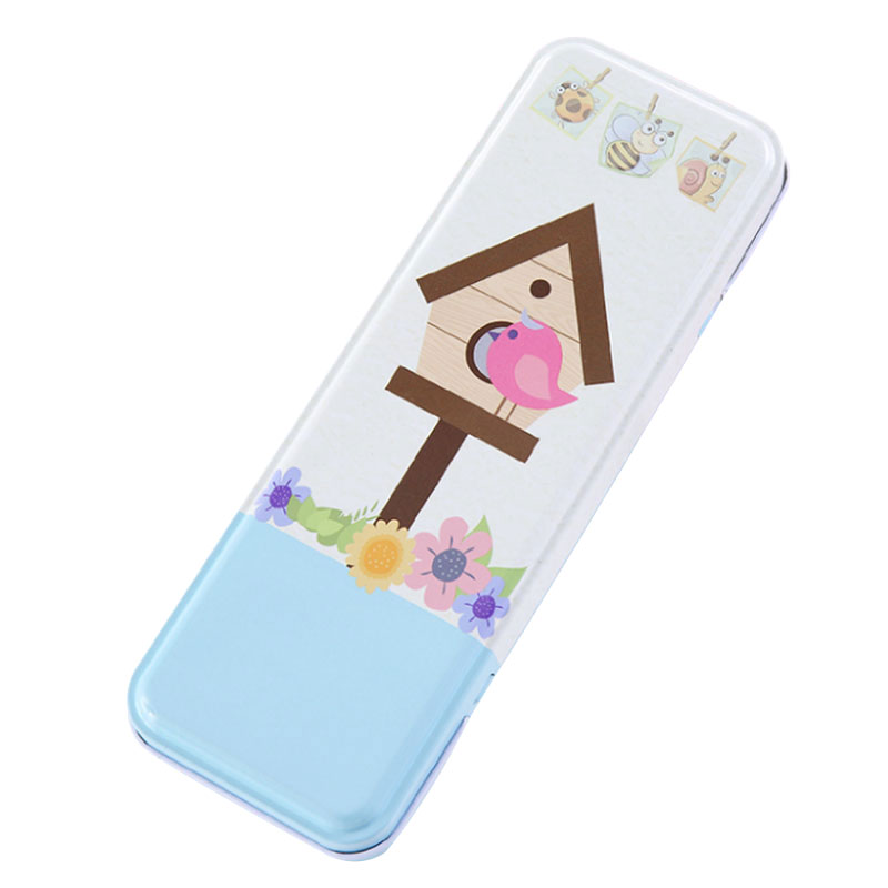文具盒女小学生简约个性可爱铅笔盒幼儿园创意卡通小清新1-3年级双层马口铁儿童少女文具盒小巧耐用铁盒定制