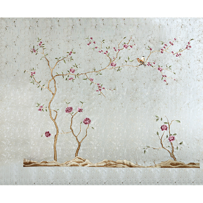花鸟客厅墙布新中式刺绣