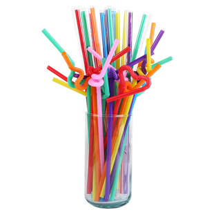 彩色创意手工艺术吸管一次性单独包装单支奶茶果汁饮料塑料长吸管