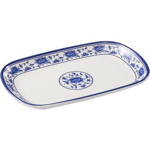 凯柏雅青花密胺肠粉碟盘子长方形塑料仿瓷餐具烧烤火锅凉菜盘商用