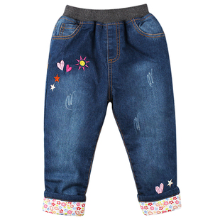 女童加厚棉裤加棉裤子冬季儿童牛仔裤一条过冬三层夹棉宝宝外穿裤