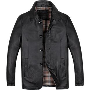 中老年真皮皮衣父亲装男秋冬翻领柔软纯牛皮中长款外套男装皮夹克