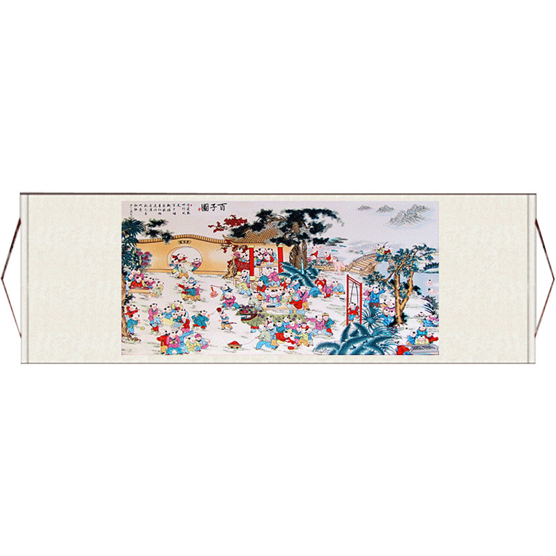 百子图横幅招财哪国画茶楼古典