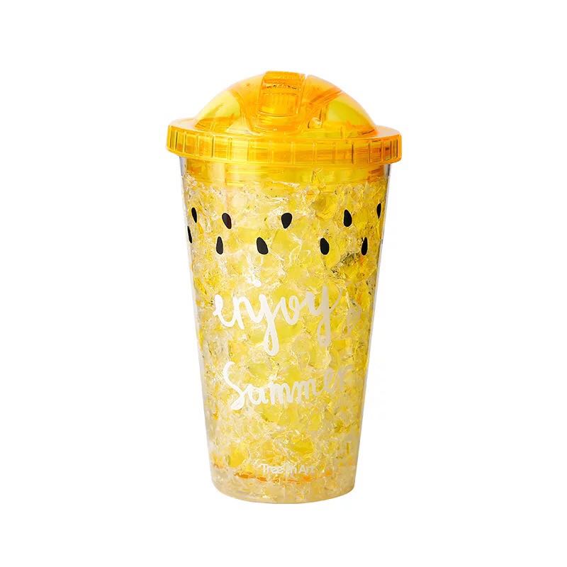 夏日冰酷杯双层制冷渐变色冰杯成人吸管碎冰杯奶昔果汁杯沙冰杯子