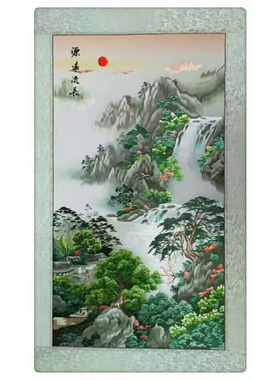 新中式玄关走廊丝线字画山水花鸟