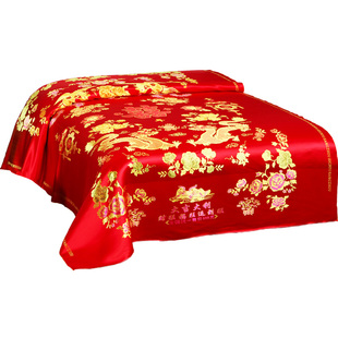 杭州丝绸仿真丝软缎绸缎缎子被面结婚七彩织锦缎被面龙凤百子双喜