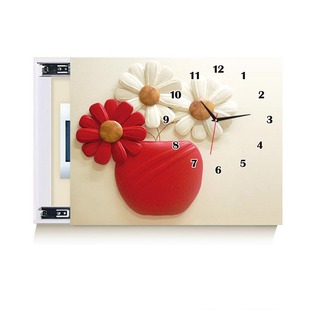 客厅现代液压配电箱壁画带钟表可推拉遮挡电闸箱电表箱装饰画挂钟